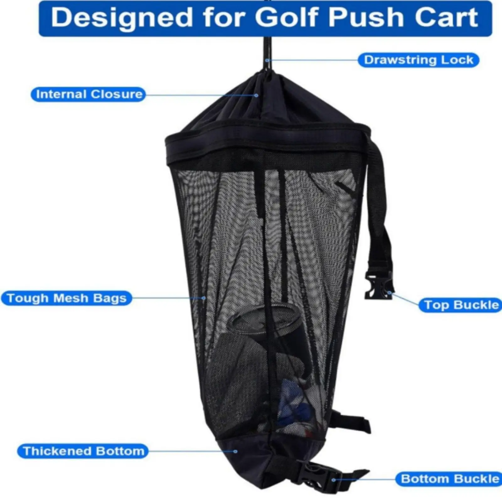 

Mesh Golf Push Cart Storage Bag Back Pocket Organizer for Shoes Umbrella Golf Balls for Sporting Events