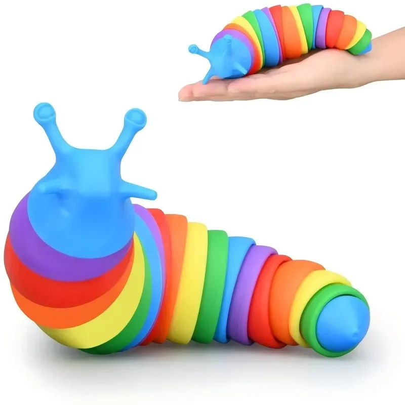 Fidget Slug juguete para niños 18cm 3D colorido sensorial Slug alivia diversión juguete de descompresión creativo Twist Caterpillar Fidget Toys