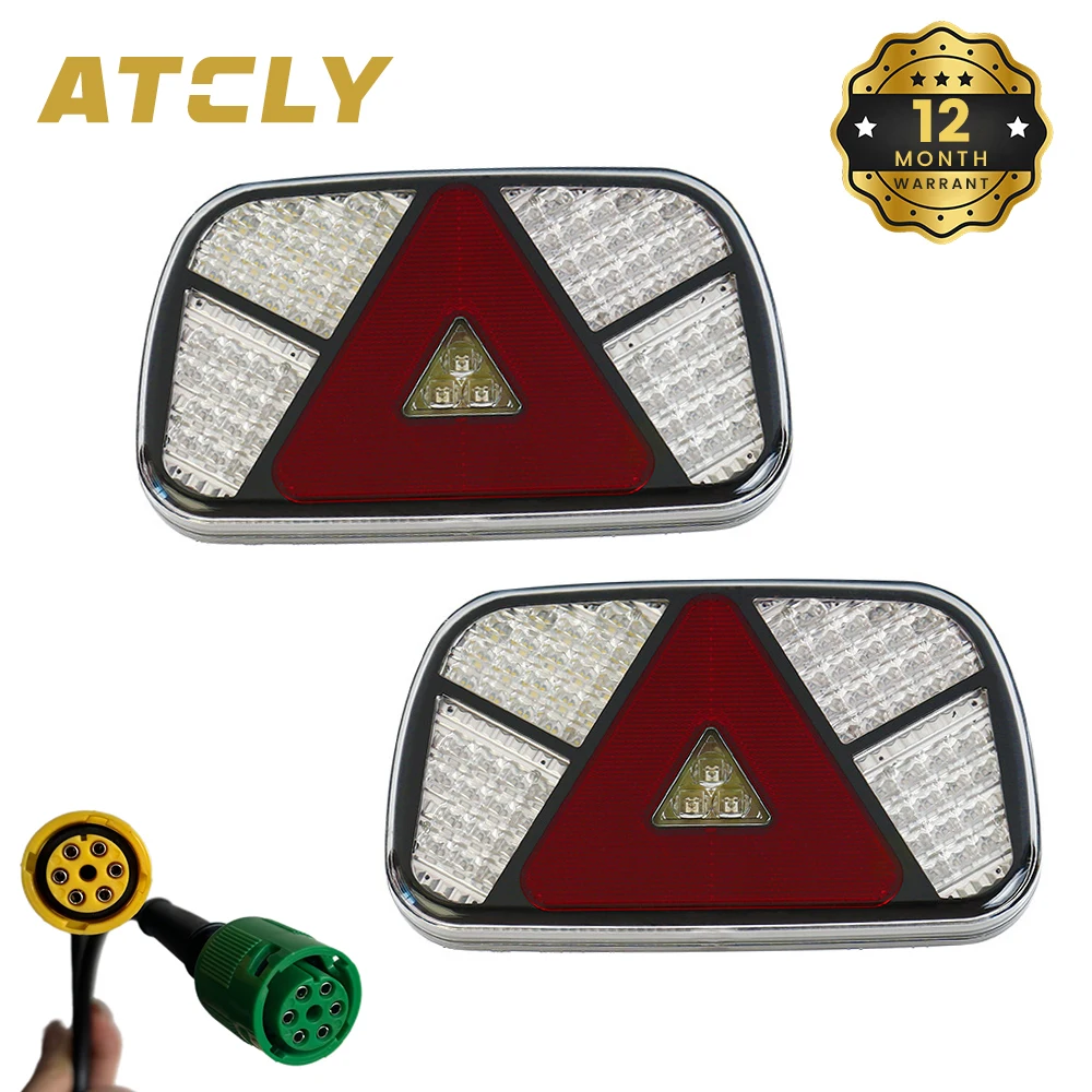 

ATCLY 2pcs 12V 24V Trailer Tail Light Set Truck Tractor Lorry Rear Light Brake Stop Turn Signal Light 6 Core Cable Caravan