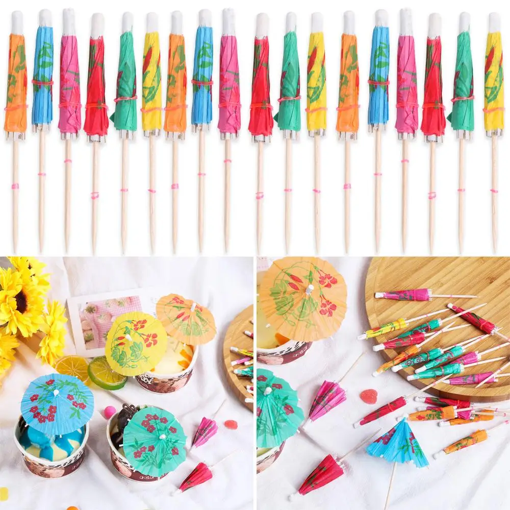 24PCS Mixed Color DIY Wedding Cocktail Decoration Drinks Accessories Paper Umbrella Sticks Cake Topper Mini Tropical Parasols