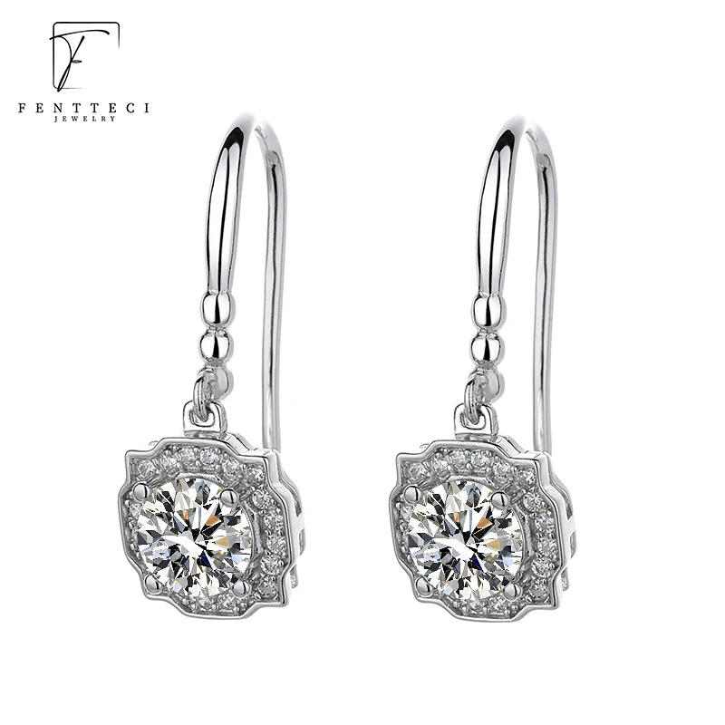 

FENTTECI High-quality Retro 925 Sterling Silver Real Moissanite Simulation Diamond Earrings Long Earrings For Women Fine Jewelry