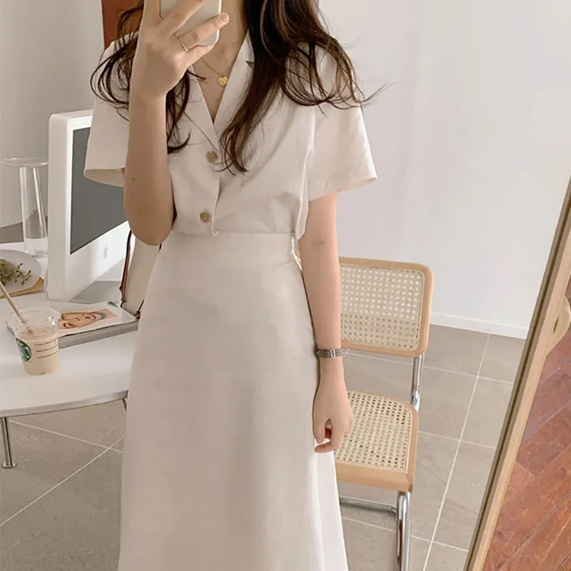 Youthful Business Women's Summer Outfit Elegant Two-Piece Set Skirt Simple Intellectual Maturity Style Polyester Fiber