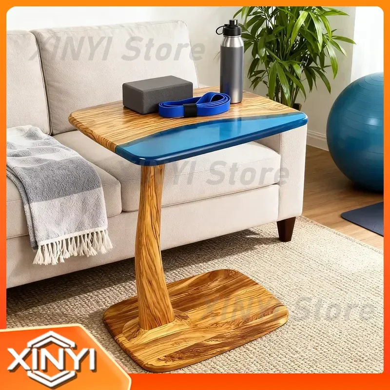 for Natural House Luxury Olive Wood and Resin Side Table C Shaped End Table for Living Room Bedroom Bedside Modern Minimalist