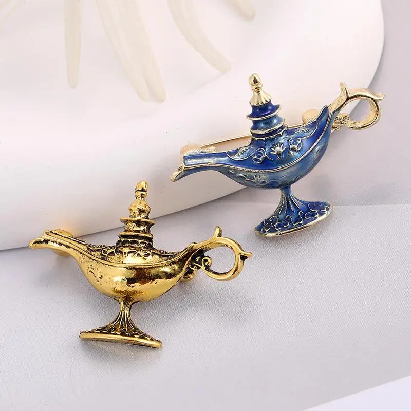 Enamel Tea Pot Lamp Brooch Magic Elegant Aladdin Lamp Brooches Jewelry