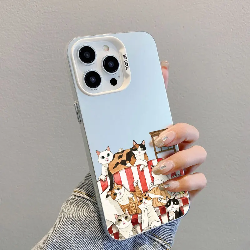 

Cute Kitten Lying Flat Cat Laser Phone Case For Samsung Galaxy S24 S23 Ultra Plus FE S25 S22 Ultra Plus S21 FE Shockproof Covers