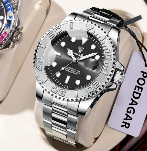 Imagen 2 del producto Reloj POEDAGAR de lujo para hombre, reloj resistente al agua con fecha luminosa para hombre, reloj masculino de acero inoxidable, relojes deportivos de cuarzo a la moda para hombre