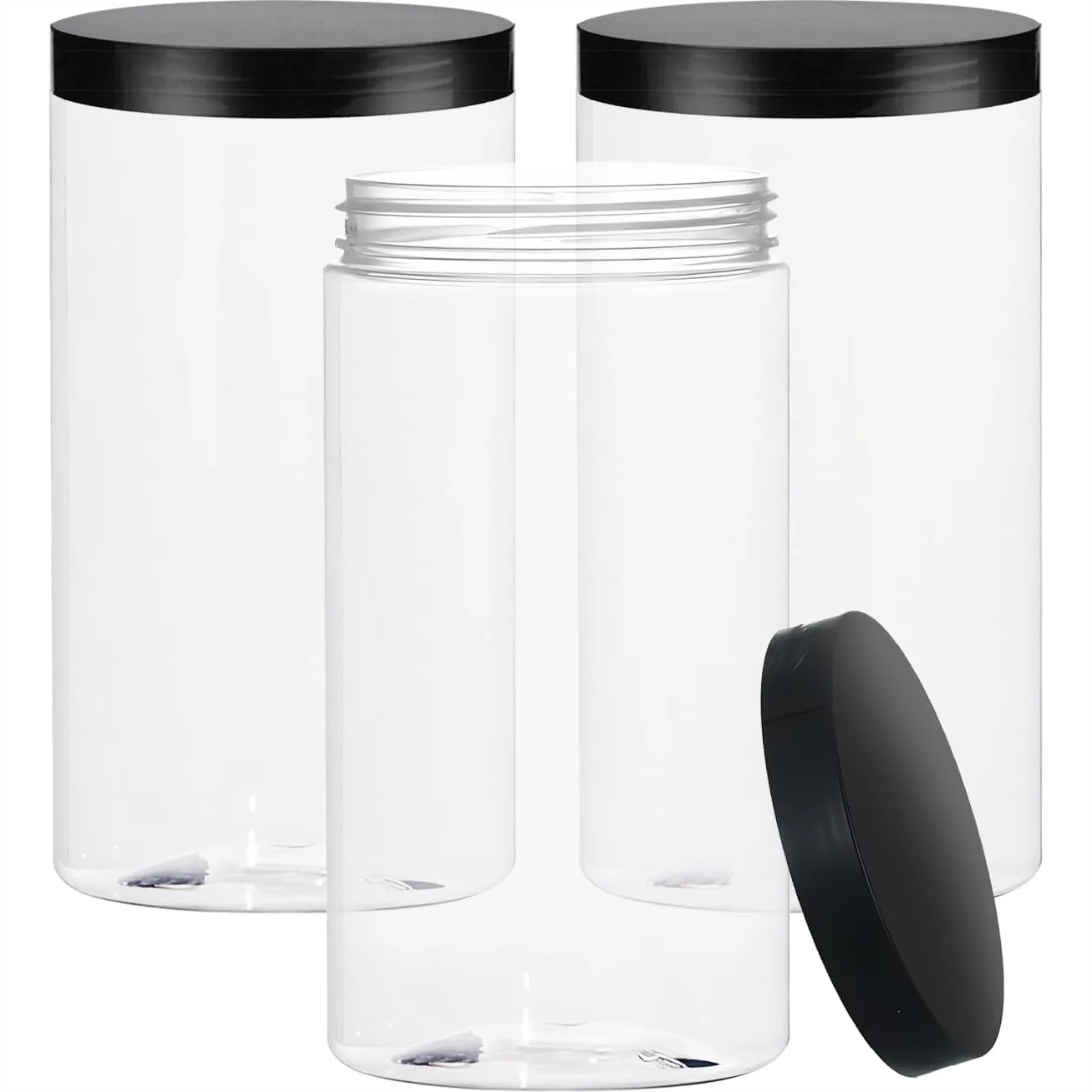 33oz Clear Plastic Jars with Lids - 3 Pack Food Storage Containers for Dry Food, Coffee Beans, Spices, Nuts, and Candy