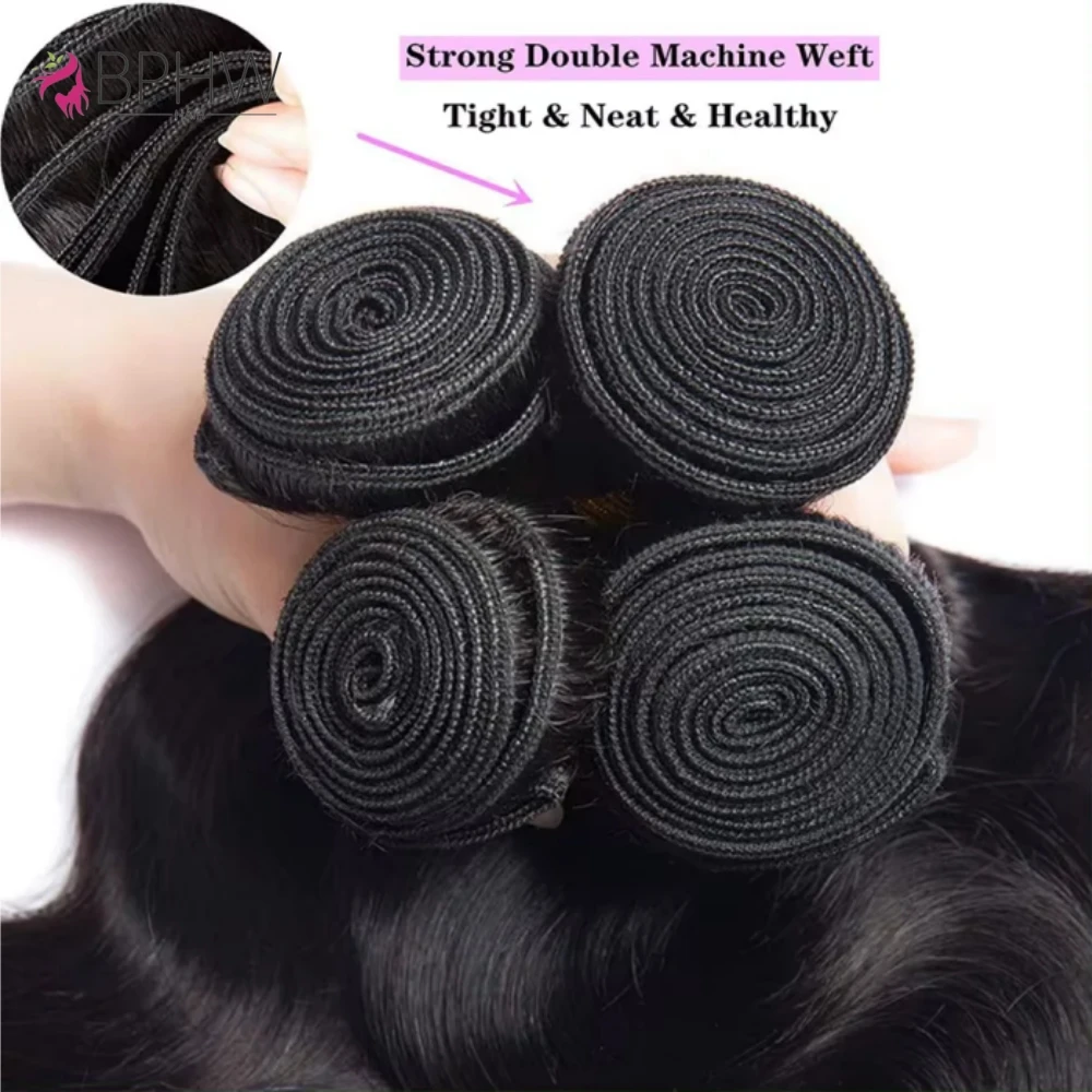 Body Wave Bundles With Closure 100% Human Hair Extensions Peruvian Hair Weave 12A Natural Color Virgin Hair For Black Women BPHW