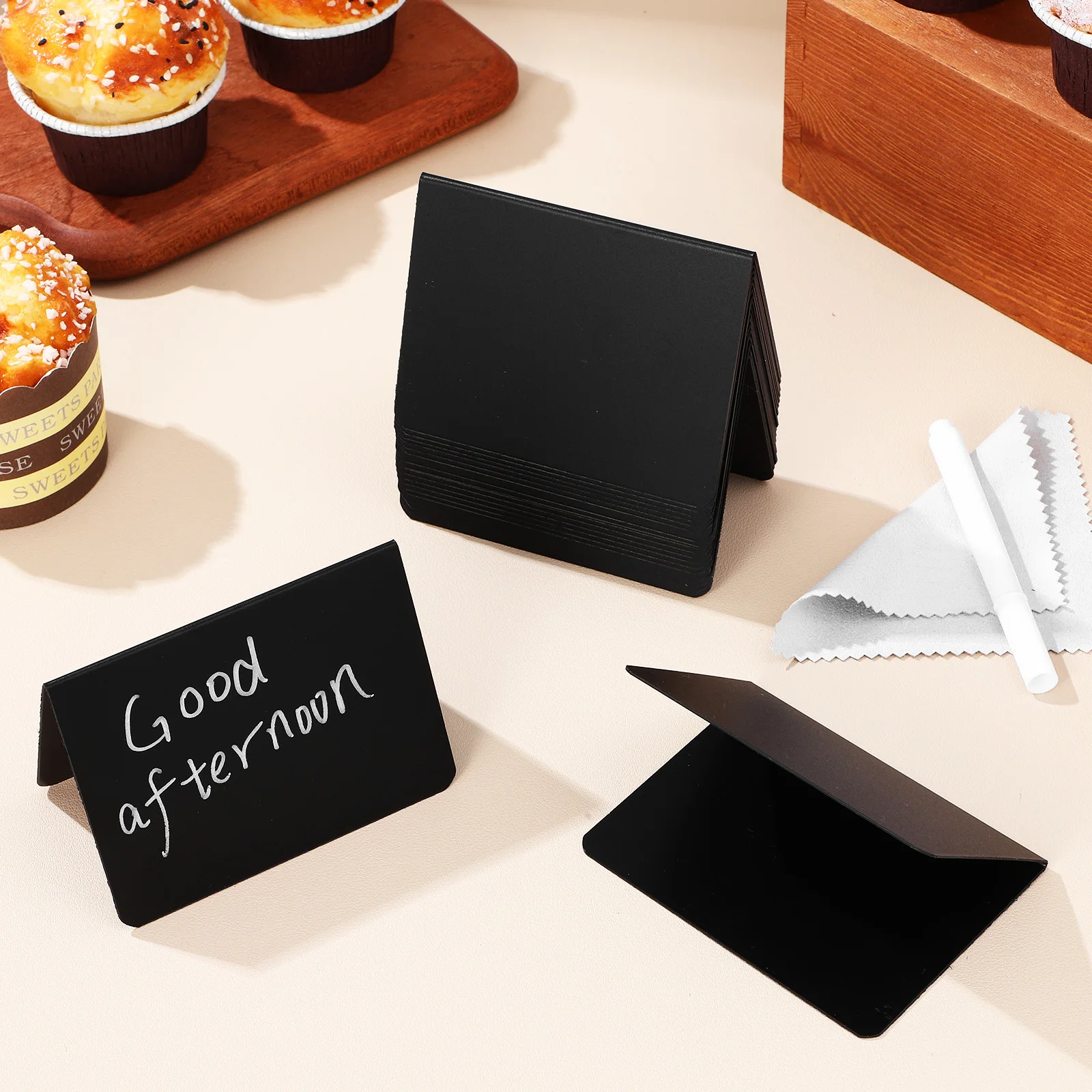 

20 Pcs Blackboard + A-type Pen Cleaning Cloth Mini Chalkboard Signs Labels Message Tabletop Boards for