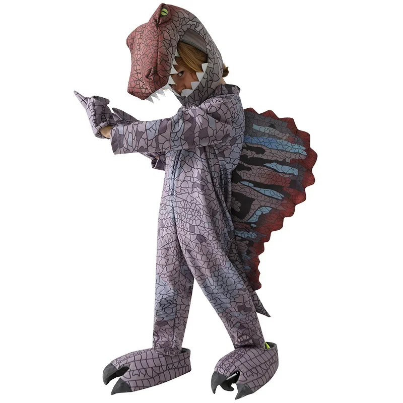 Schattige Kinderen Dinosaurus Kostuum Cosplay Cartoon Oranje Dilophosaurus Kostuum Jongens Kind Jumpsuit School Partij Student Rollenspel Pak