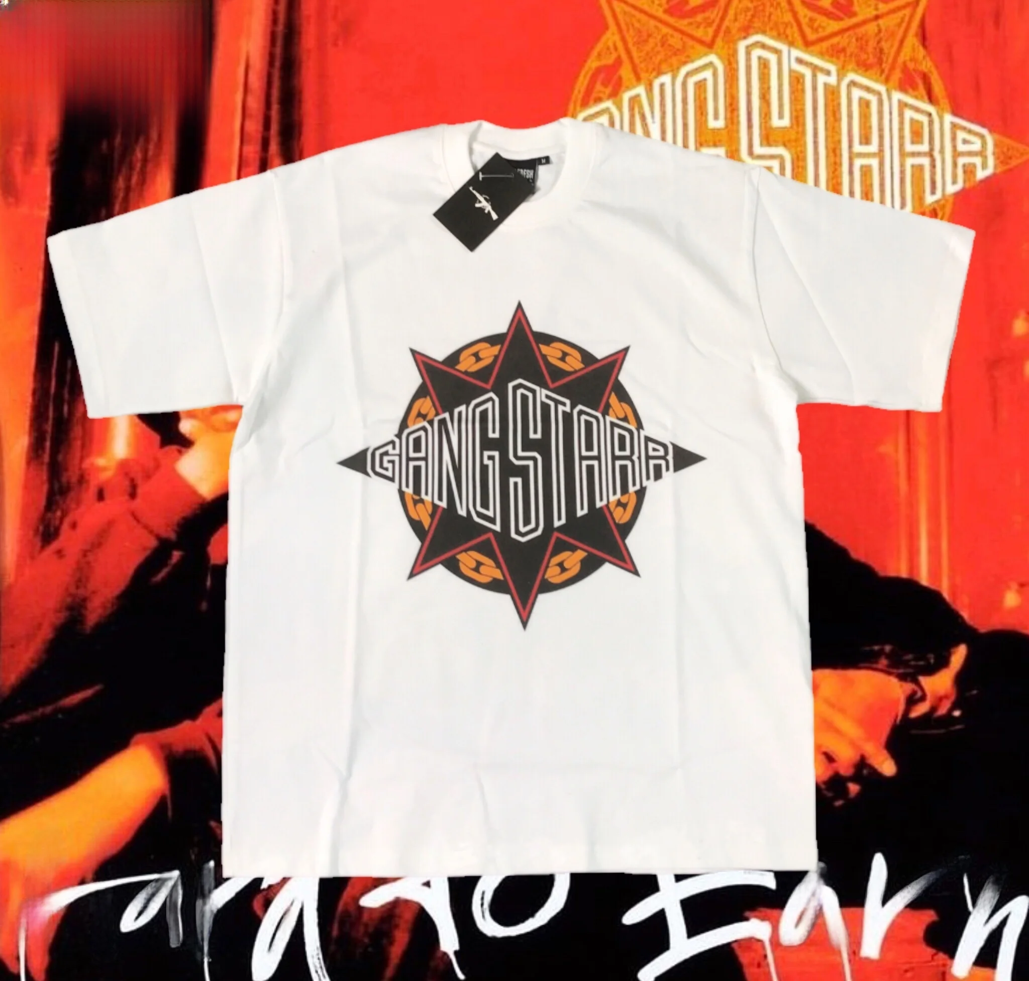 

Loose Fit American Streetwear T-irt Small Collar Hip Hop Old School Rap Retro Gangstarr Bboy Cotton Polyester ort Sve