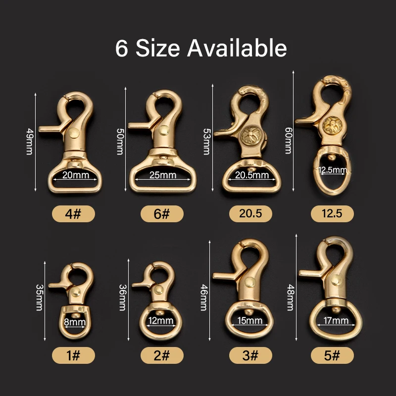 WUTA Solid Brass Leather Snap Hook Buckle Lobster Clasps Trigger Clips Swivel Eye Bolt Carabiner Rotatable Craft Bag Purse Strap