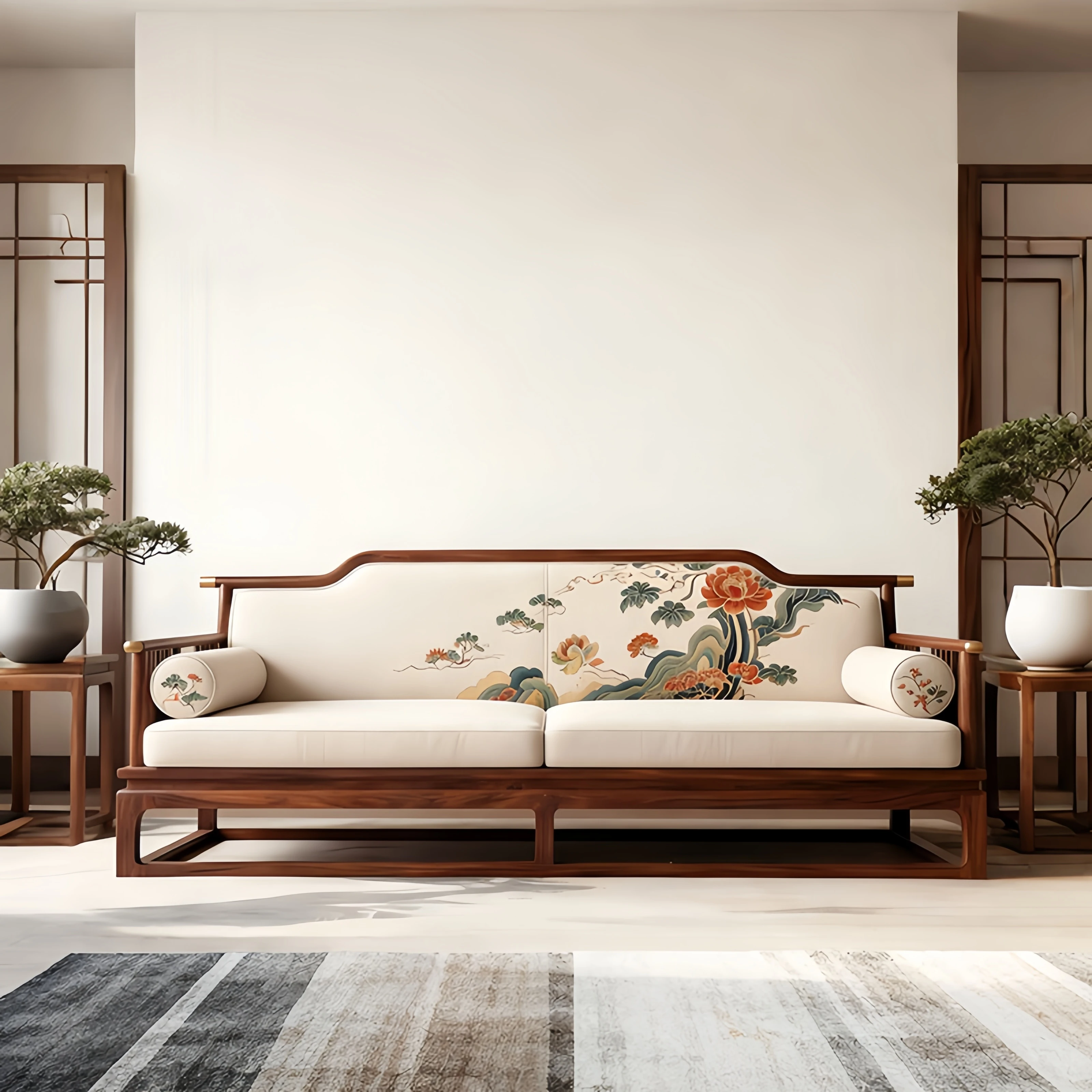 

Solid wood sofa living room modern simple Zen straight row Arhat bed