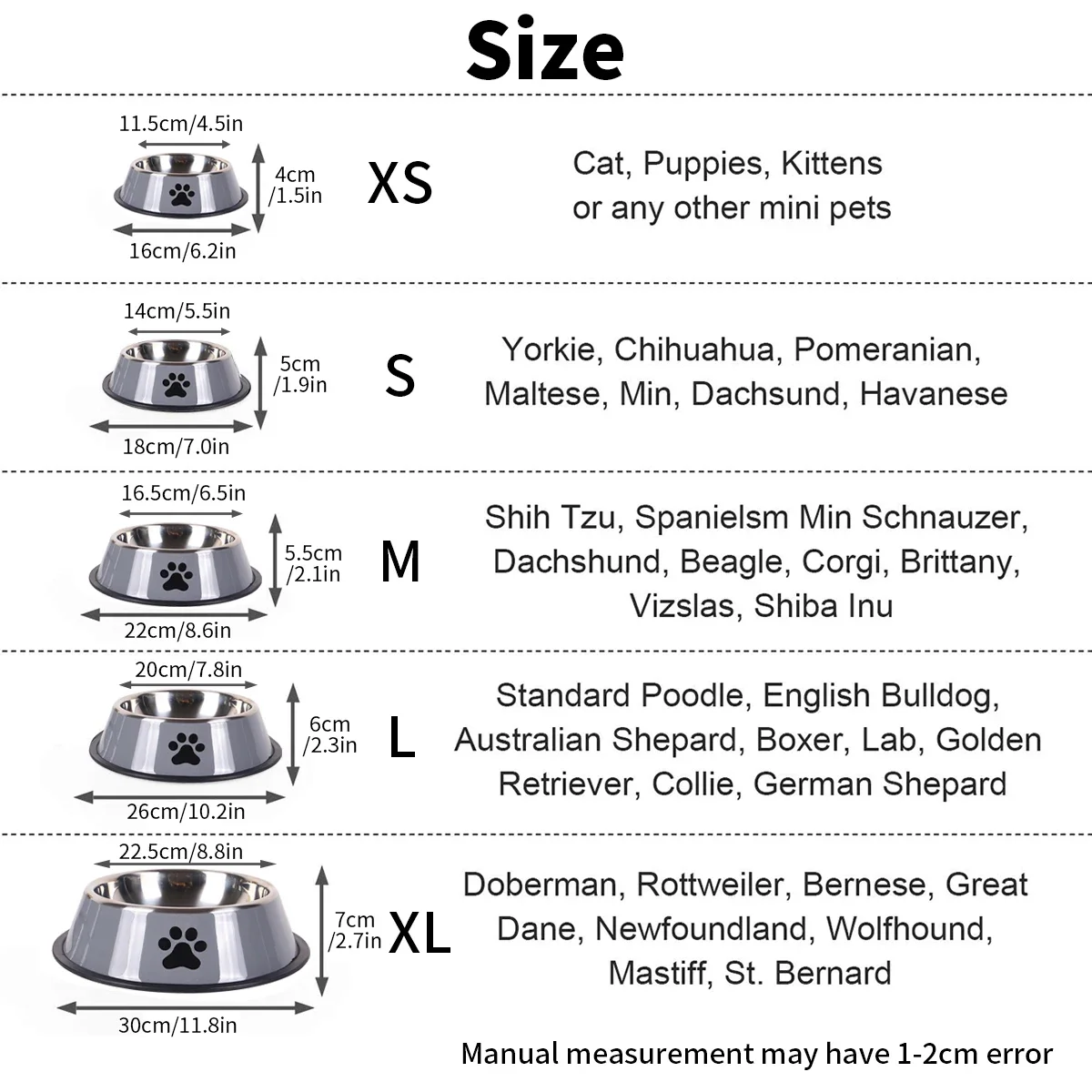 1PC Stainless Steel Pet Bowl Cat Dog Food Bowl Multi-Specification Anti-fall Food Bowl Food  Feeding Pet Supplies