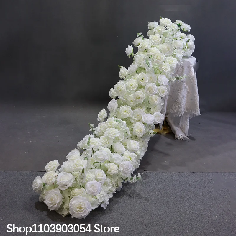 Weiße Rosen-Kunstblumen-Läufer, Hochzeits-Hintergrund-Dekoration, Blumenball-Arrangement, Blumenreihe, Dekorationsartikel für Bankette, Partys und Events – Detail 2