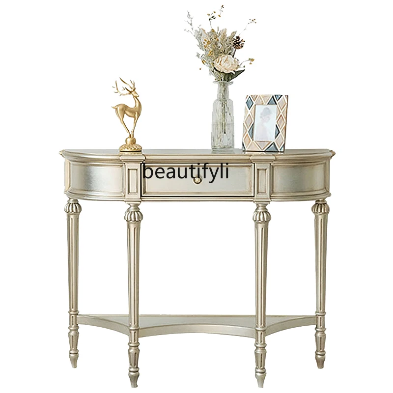 

Console Tables Hallway Corridor Light Luxury Entrance Cabinet French Retro Storage Rack Solid Wood Porch Narrow Table