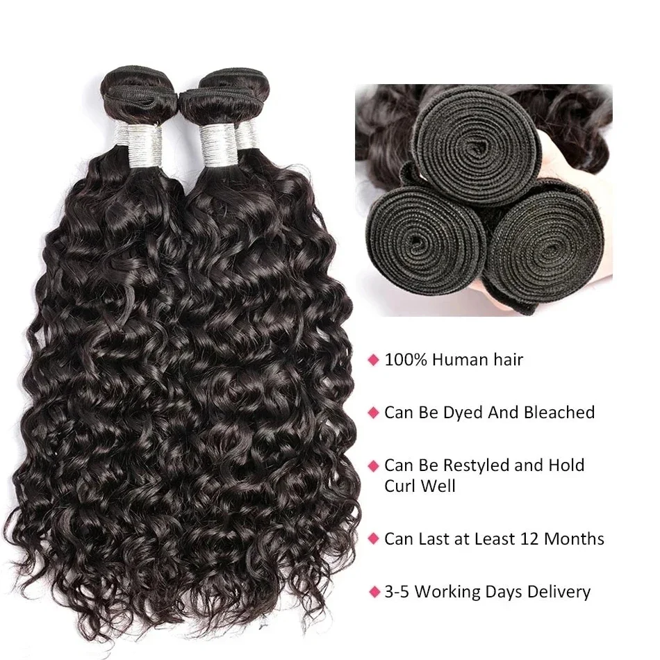 30 38 Inch Water Wave Human Hair Bundles Brazilian Virgin Hair Extensions 1/3/4 Pcs Deals Sale Wet and Wavy Hair Bundles