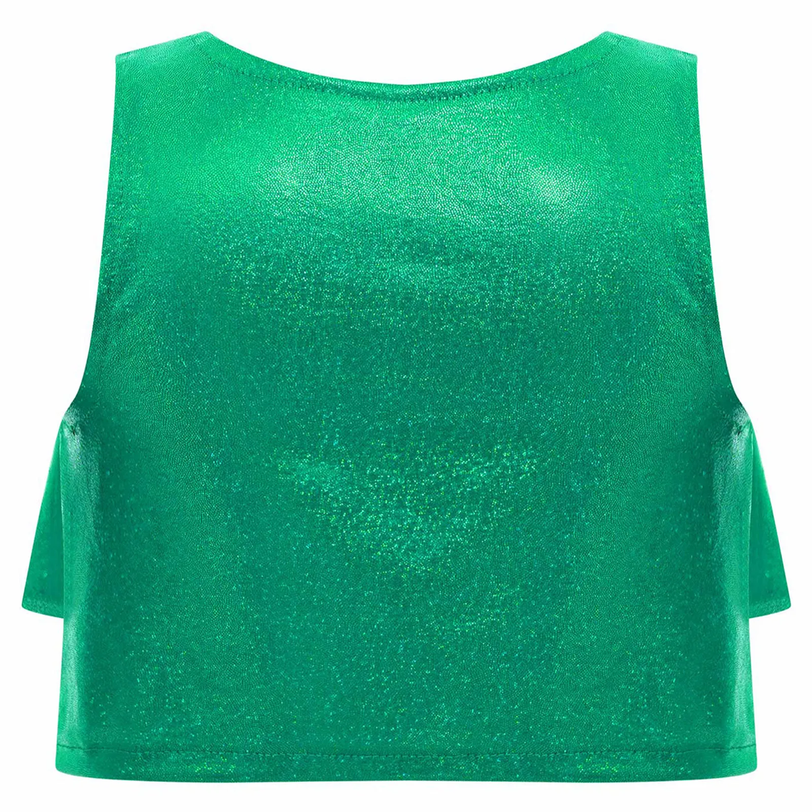 Kind Mädchen Rüschen Metallic Weste Crop Top Ärmellose Tank Tops für Cheerleading Jazz Dance Bühne Show Performance Gymnastik