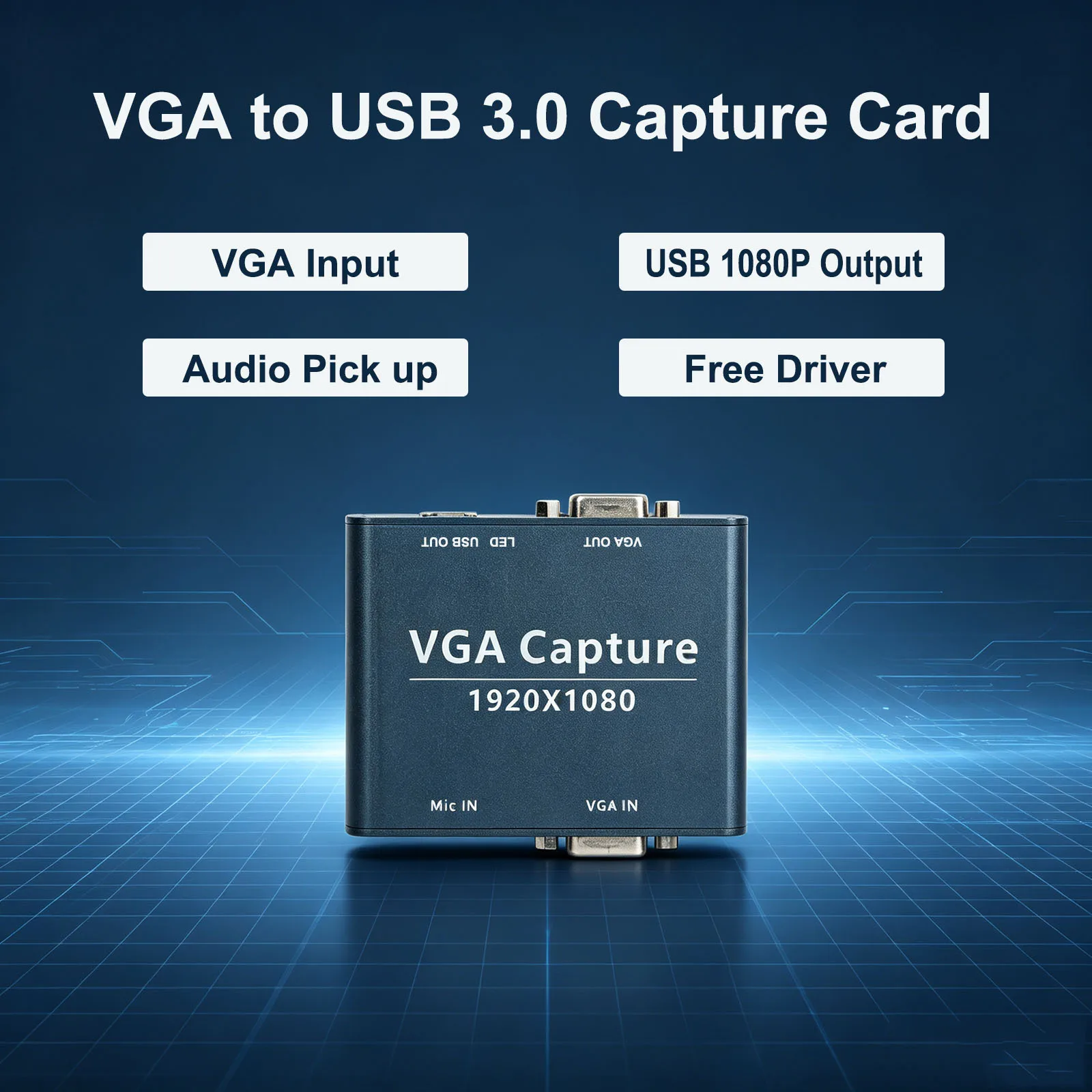 VGA to USB Video Capture Card 1080P USB 3.0 HD Audio and Video VGA Loop Out Free Driver for Live Streaming