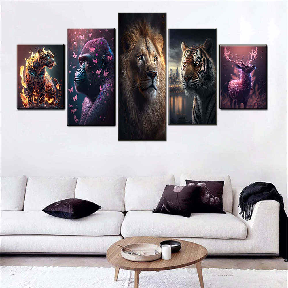 

Mixed Animal Posters for Home Decor Canvas Wall Art Tiger Fantasy Deer Jaguar Gorilla Lion Picture Living Room Picture Print Art