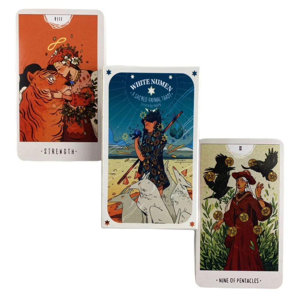 Cartas de Tarot de Animales Sagrados White Numen, Mazo de 80 Cartas, Edición en Inglés para Adivinación, Juego de Mesa