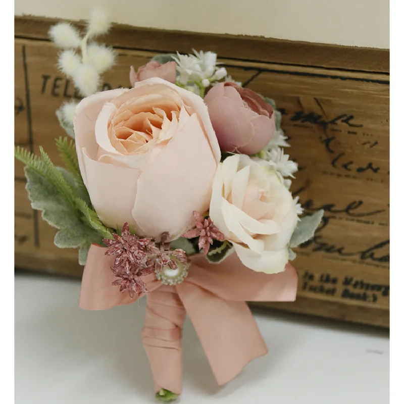 Boutonniere And Wrist Corsage Home Commercial Wedding Floral Simulation Bouquet Bride Holding Flower Bean Paste 610