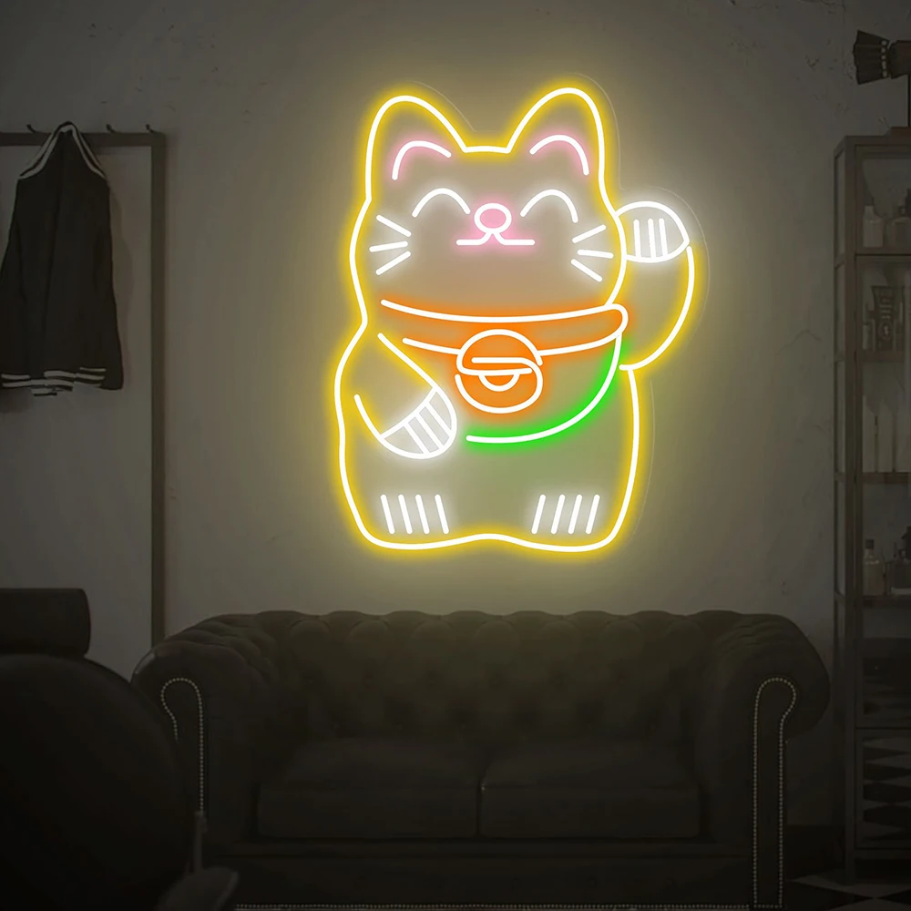 Lucky Cat Neon Sign Custom Anime Neon Signs for Restaurant Office Shop Store Company Opening Wall Art Neon Personalized Gifts