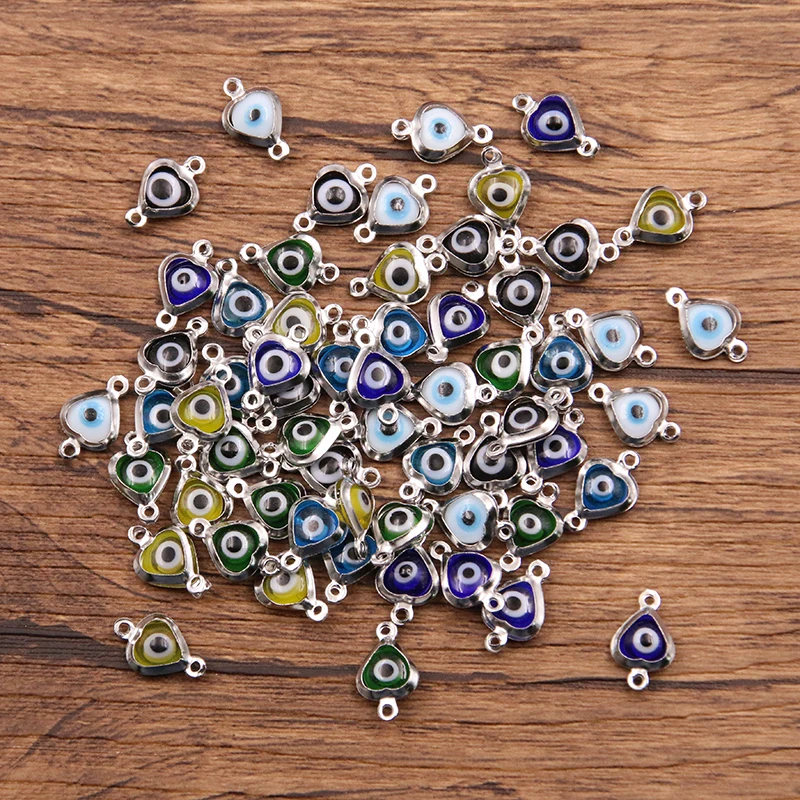 10Pcs 7X12mm 6 Color Stainless Steel Heart Eye Charms Connector DIY Bracelet Necklace For Jewelry Making Accessories