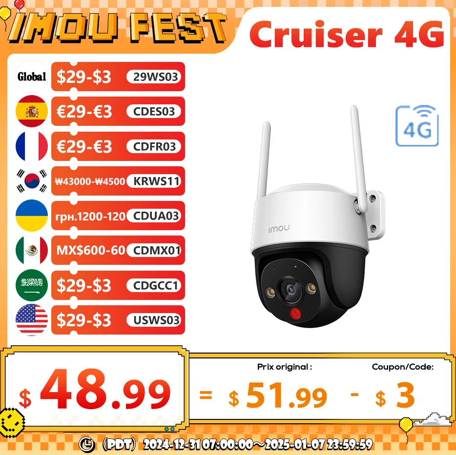 

IMOU Cruiser 4G 2MP Outdoor Camera 360° PTZ Night Vision Wi-Fi IP66 Human Detection IP Surveillance Camera CCTV