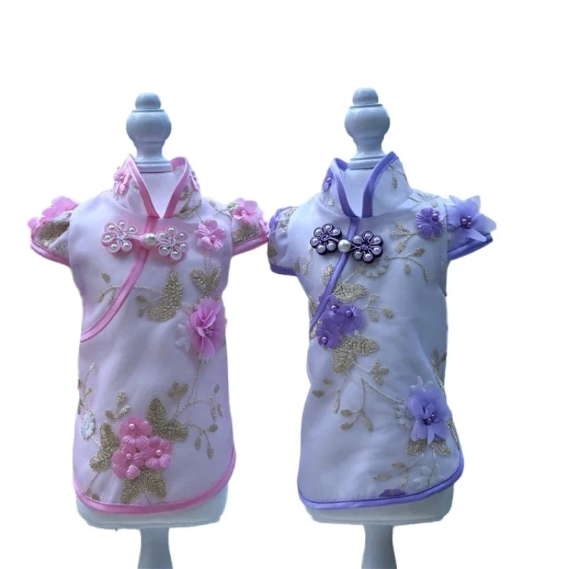 Chinese Style Dog Clothes Summer Cat Pet Clothing Cheongsam Tang Suit Yorkie Pomeranian Poodle Bichon Schnauzer Clothing Shirt