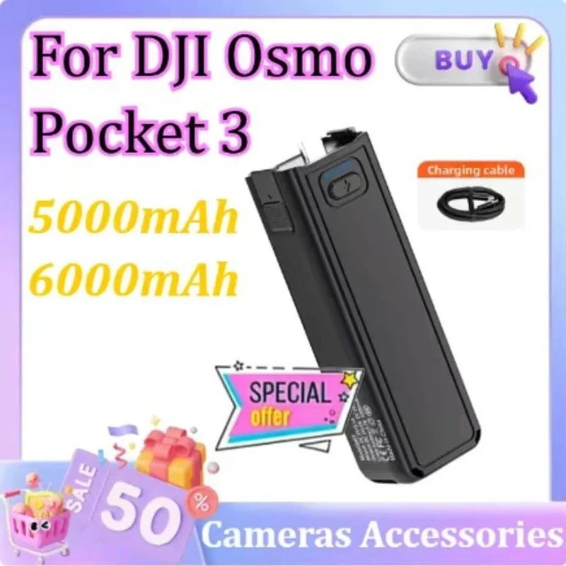 SWZY 5000/6000mAh For DJI Osmo Pocket 3 Battery Handle with USB-C Port on The Back That Can Be Used To Connect External Audio De