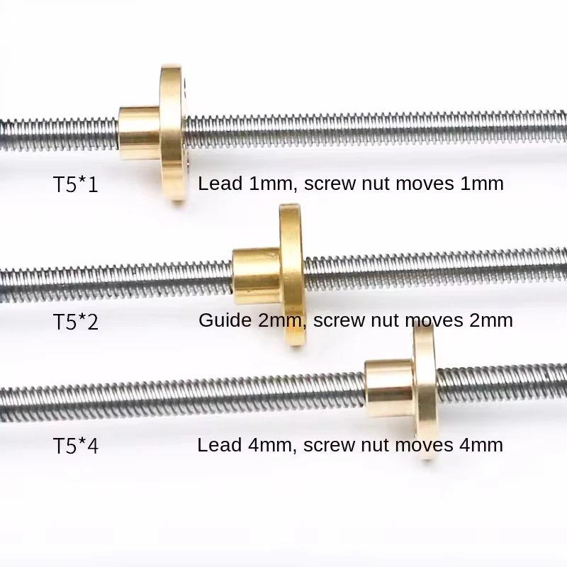 T5 Lead Screw 304 stainless steel Diameter 5mm Thread 8mm Pitch 1mm Lead 1mm/2mm/4mm Lead Screw with Brass Nut for 3D Printer