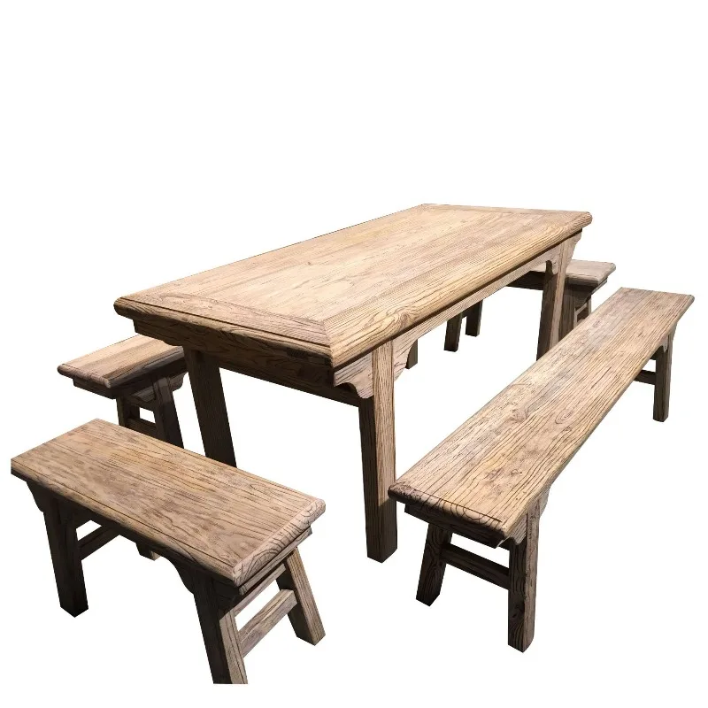 

Elm dining table and chair combination home restaurant antique new Chinese paint-free