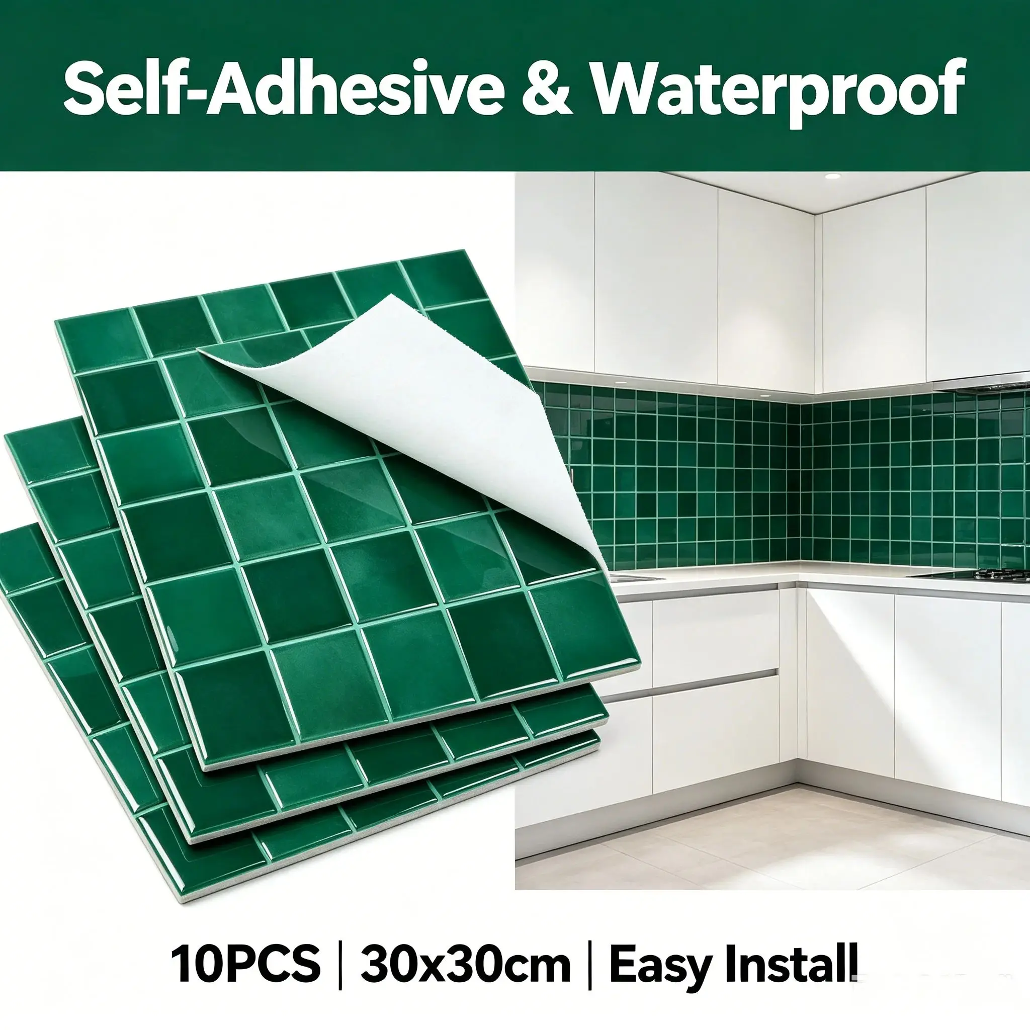 10PCS Self-Adhesive Wall Tile Kitchen Backsplash Suitable for Kitchen Wall Decoration Square 12 X 12 Inch 3D Mosaic Style