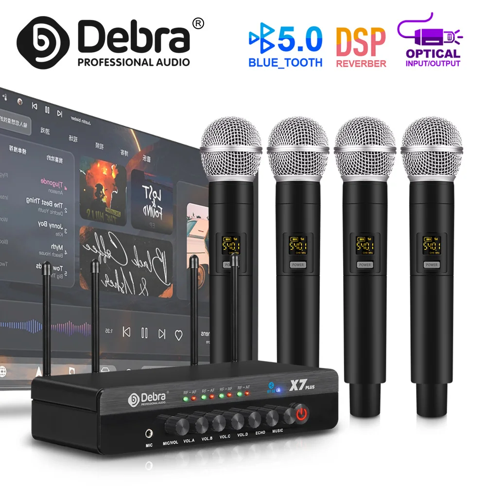 نظام ميكروفون لاسلكي ثنائي القناة من Debra X7 مع خاصية إلغاء الضوضاء الذكية وركى DSP لعروض المسرح والعصابات