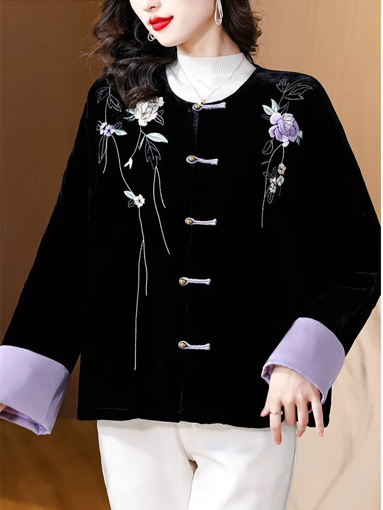 

Winter New Cotton Clothing Embroidery Coat Retro Cotton-Padded Jacket Chinese Style M-4XL Wadded Overcoat