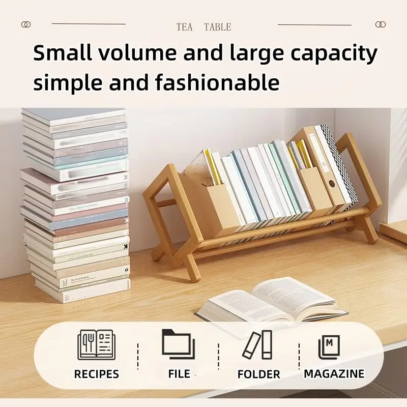 Simple Bookshelf Small Wood Bookshelf Student Desk Table Bookshelf Mini Wood Shelf Home Office Bookcase Wooden Shelves image 3