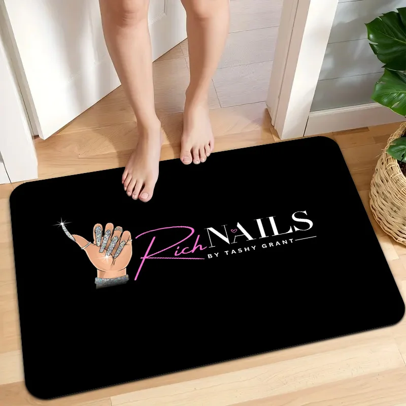 Nail Salon Door Mat, Manicure Hand & Rhinestone Pattern, Beauty Shop Welcome Rug, Non-slip Entrance Floor Mat, Business Decor