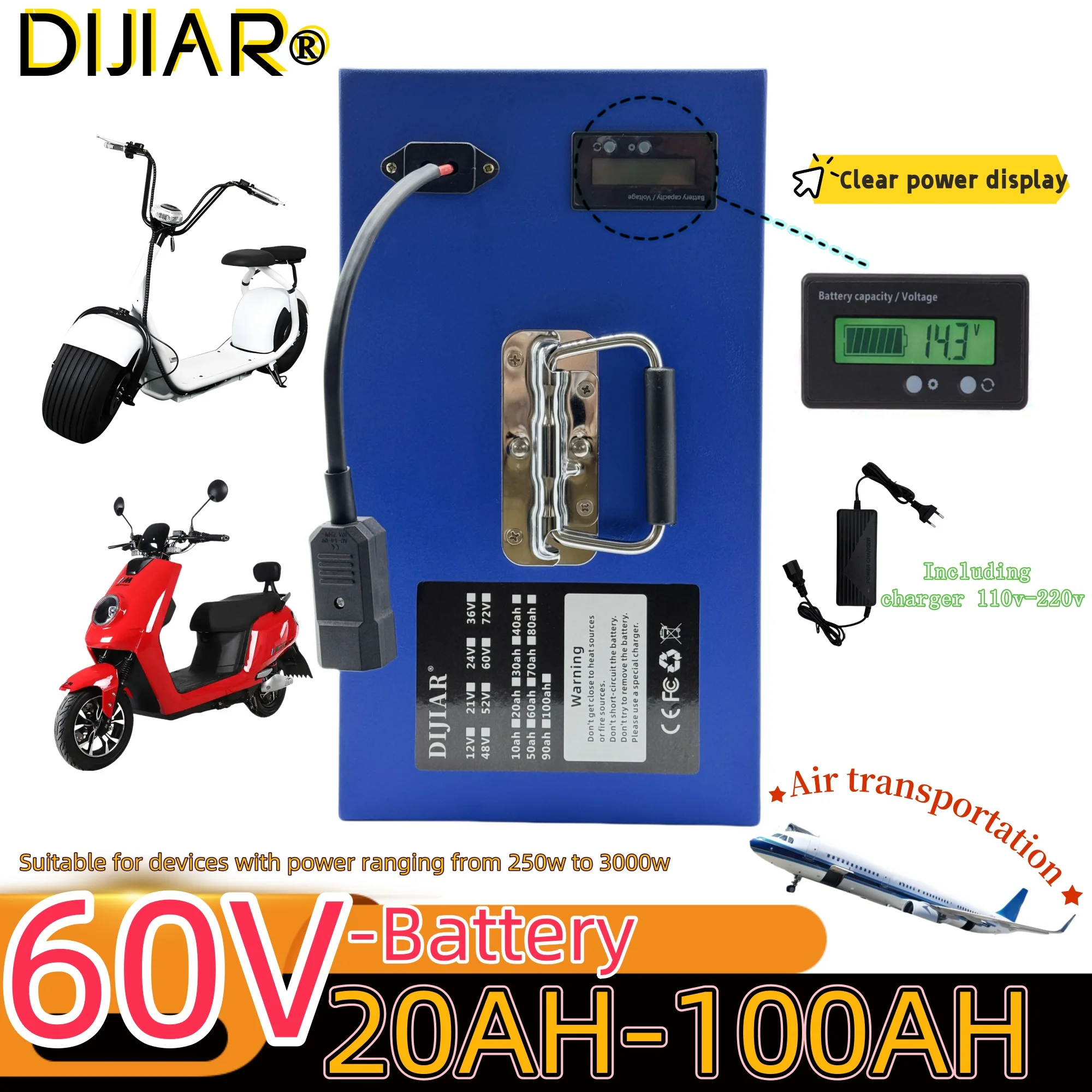 

Electric bike60V18650 lithium-ion battery 100AH, air freight free, built-in BMS30AH battery, suitable for 500W-3000W equipment