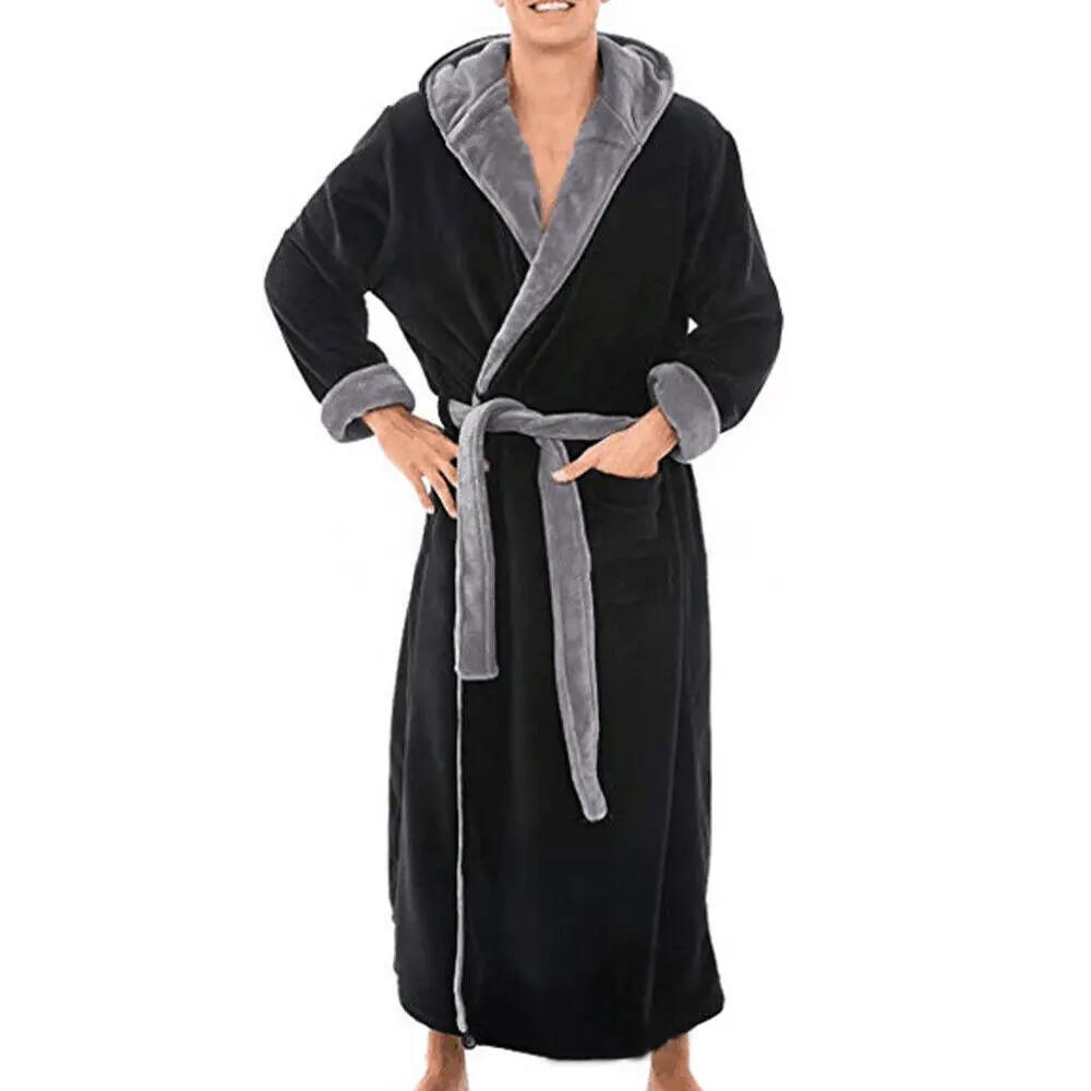 Stylish Hooded Bathrobe Super Soft Fluffy Men\'S Hooded Bathrobe With Adjustable Belt Highly Absorbent Solid Color Design