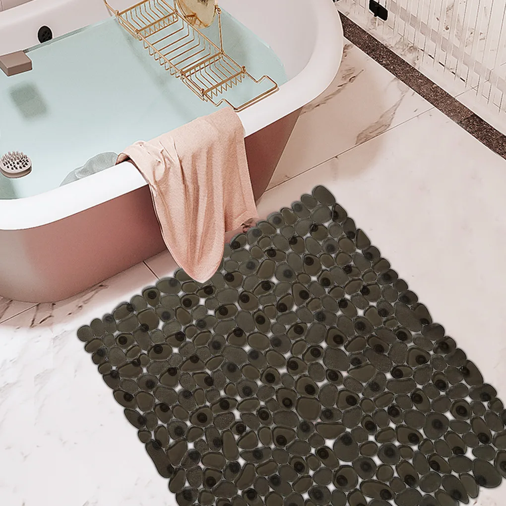 Bath Mat 54x54cm Shower Non-Slip Floor Mat Pebble Design  PVC Bathroom Safety Anti-Slip Massage Pad Square New Upgrade