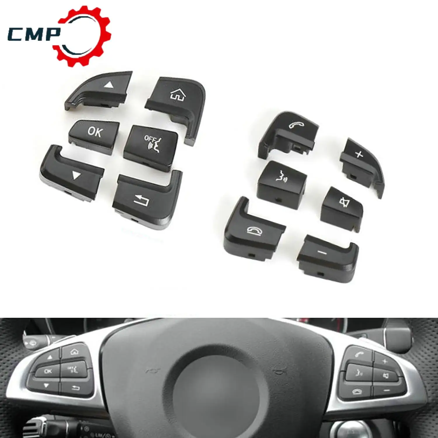 

12Pcs Car Steering Wheel Switch Button A0999050200 A0999050300 For Benz C-Class W205 GLC-Class W253 Black Car Accessories