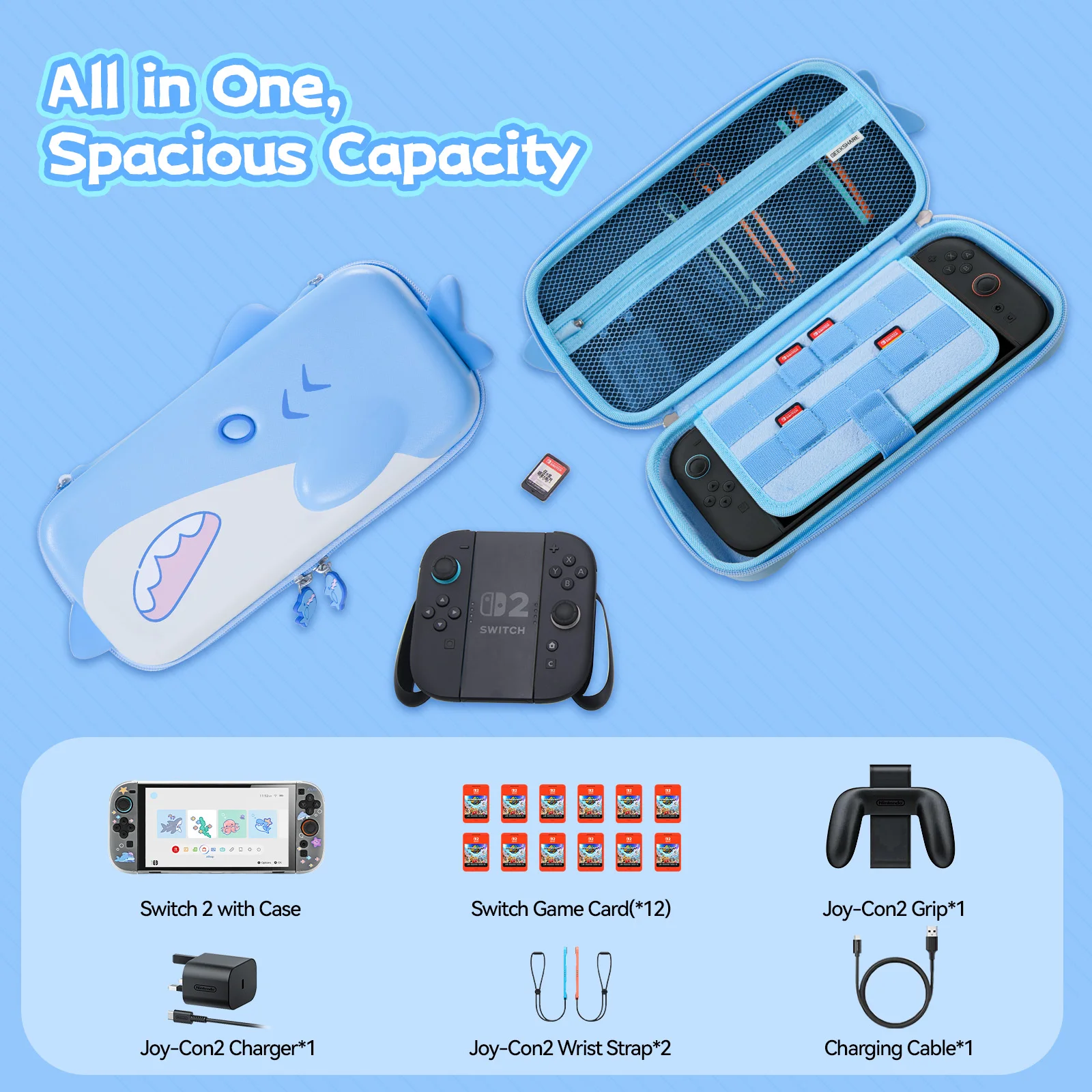 Etui ochronne GeekShare Shark Series kompatybilne z Switch 2 (2025), torba do przechowywania, nakładki na gałki analogowe, etui na karty do gier — zdjęcie produktu 5