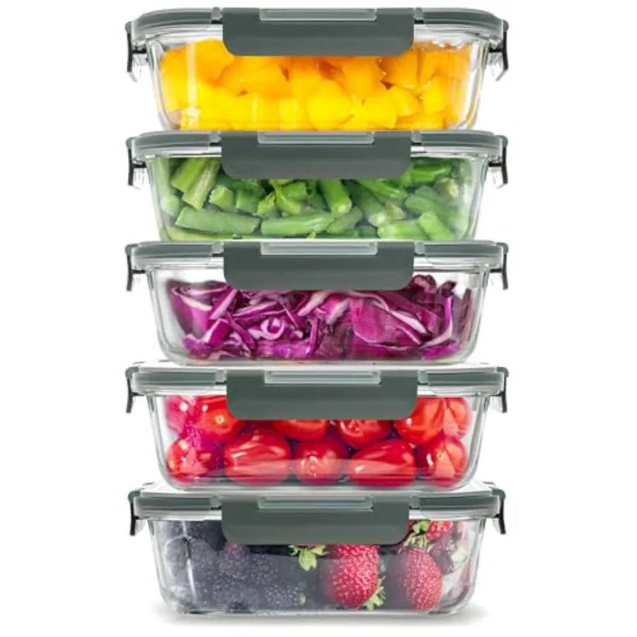 

5 Pack Airtight Premium Borosilicate Glass Meal Prep Containers with Lids for Kitchen Food Storage Microwave Freezer and Oven S