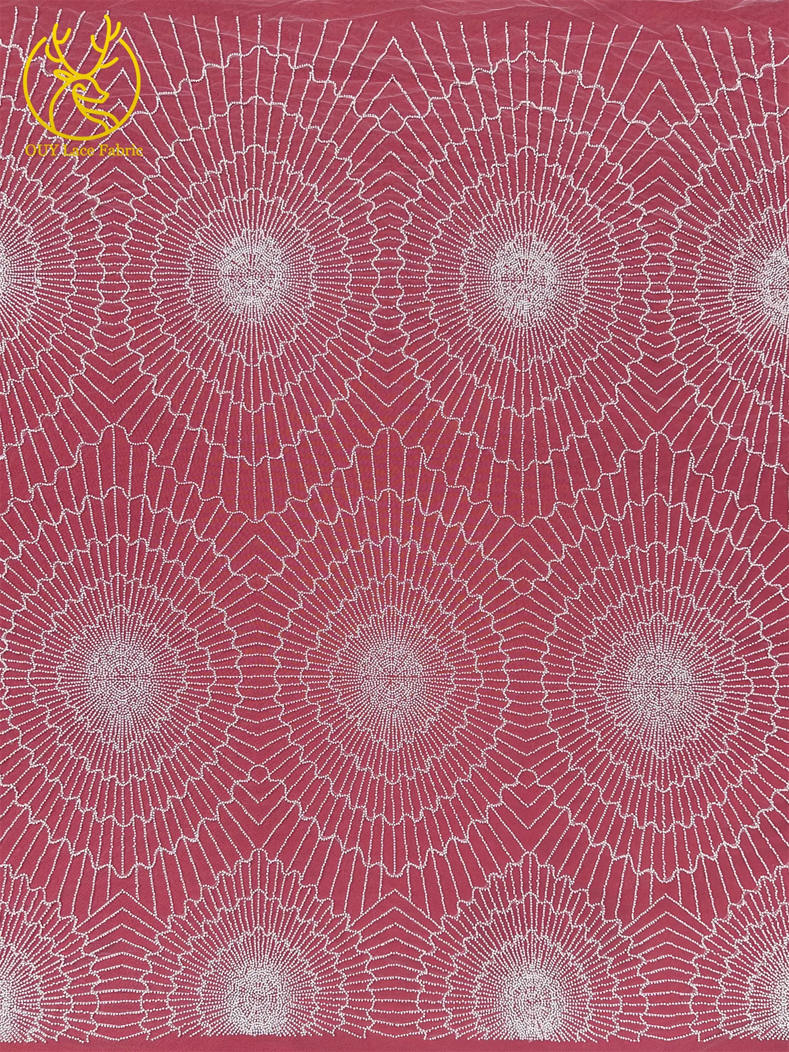 Luxuriöser afrikanischer, stark perlenbesetzter Spitzenstoff, goldene nigerianische Perlen-Spitze, französischer Tüll-Spitzenstoff für Brautkleider und Hochzeitskleider zum Nähen – Detail 14