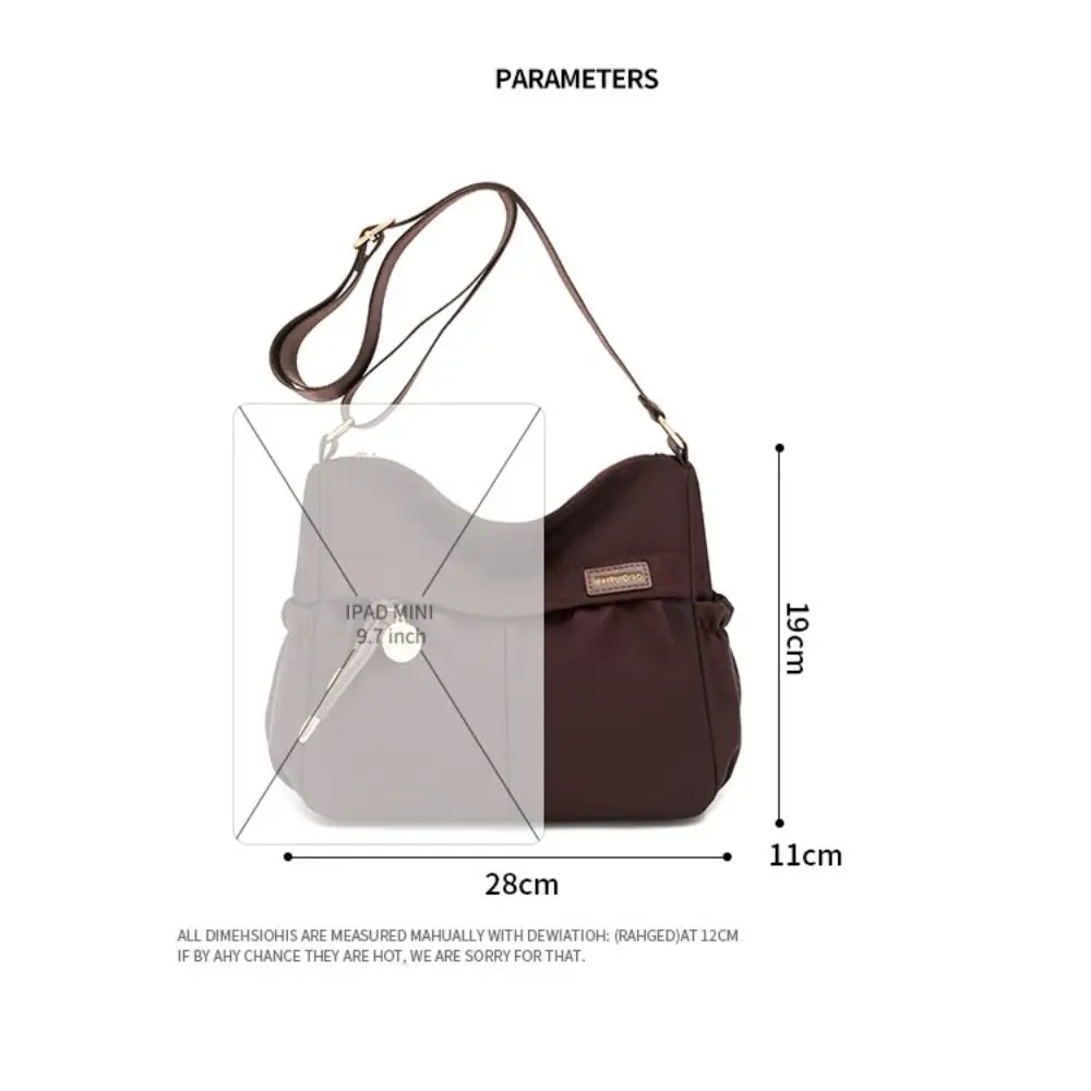 Lässige Nylon-Umhängetasche, leichte, einfarbige Umhängetasche, große Kapazität, Einzelschultertasche für Damen – Detail 1