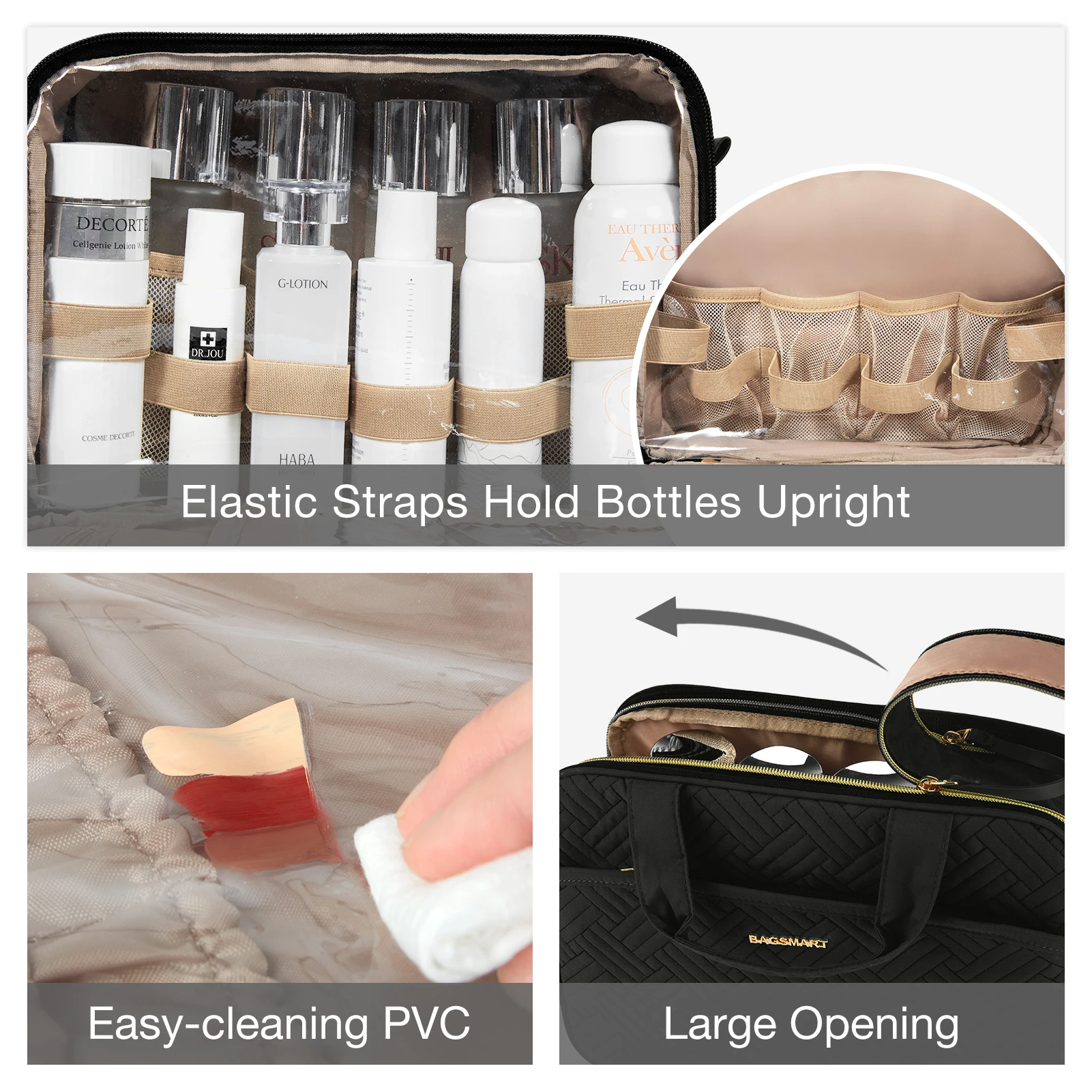 BAGSMART Cosmetic Bags for Women Travel organizzatori di articoli da toeletta multistrato impermeabili per pennelli da toeletta di dimensioni