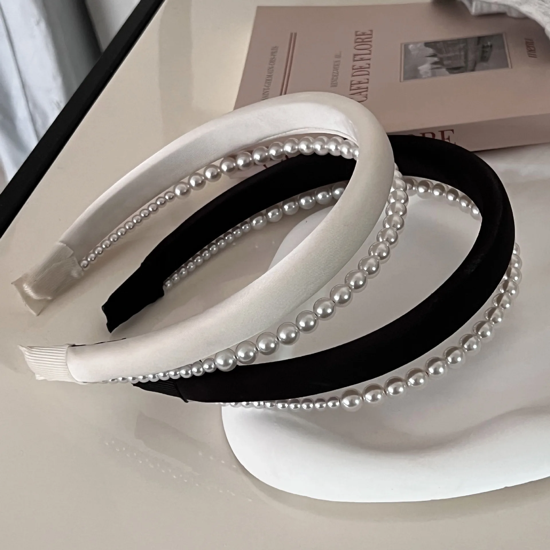 French Elegant Satin Imitation Pearl Grace Double-Layer Headband Hair Hoop Hair Accessories for Women