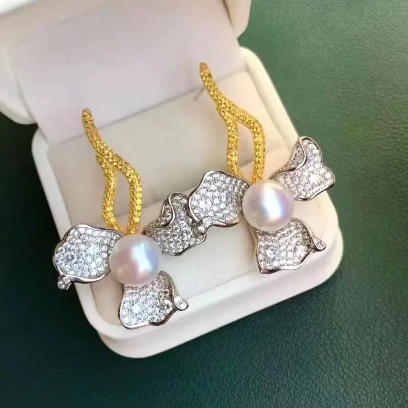 

MJ Pearl Earrings Fine Jewelry 925 Sterling Silver Round 10-11mm Nature Fresh Water White Pearls Drop Dangle Earrings Present