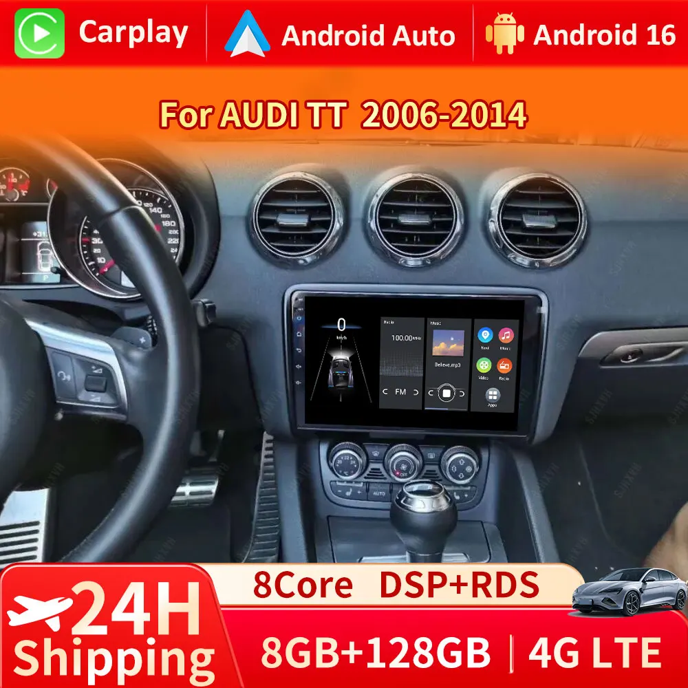 

For Audi TT MK2 8J 2006-2014 Android 16 Auto Car Radio Multimedia Stereo GPS Navi Head Unit Carplay Intelligent Systems 2 Din